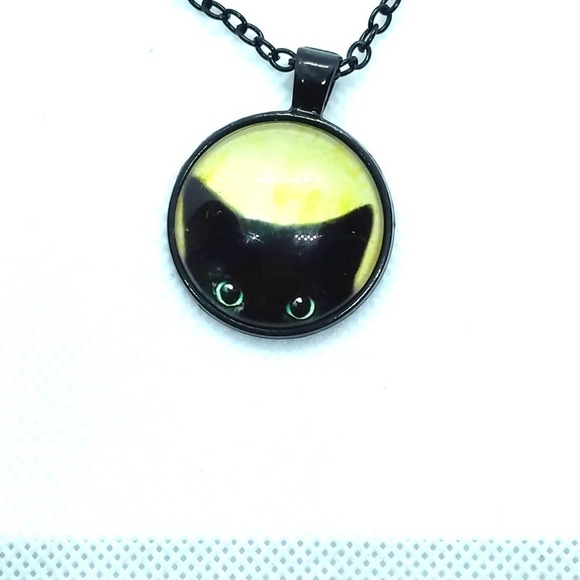 Halloween Black Cat Necklace Medallion Peeking Kitten Pendant Cat Lady Jewelry - Picture 2 of 10